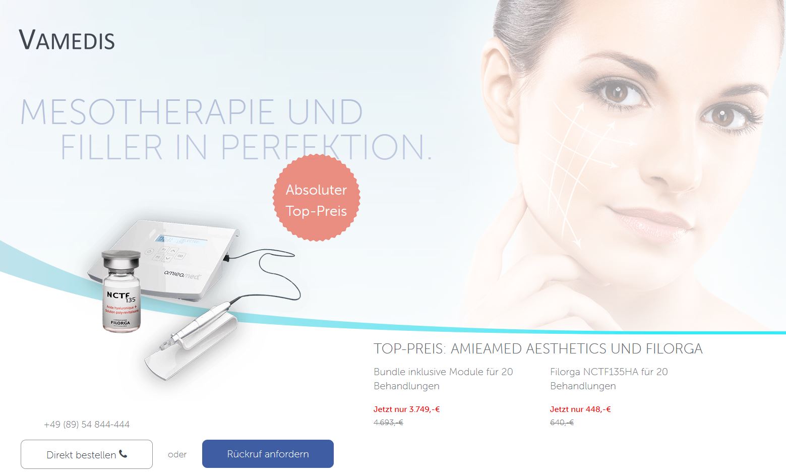 Abbildung einer Landingpage unseres Kunden Vamedis