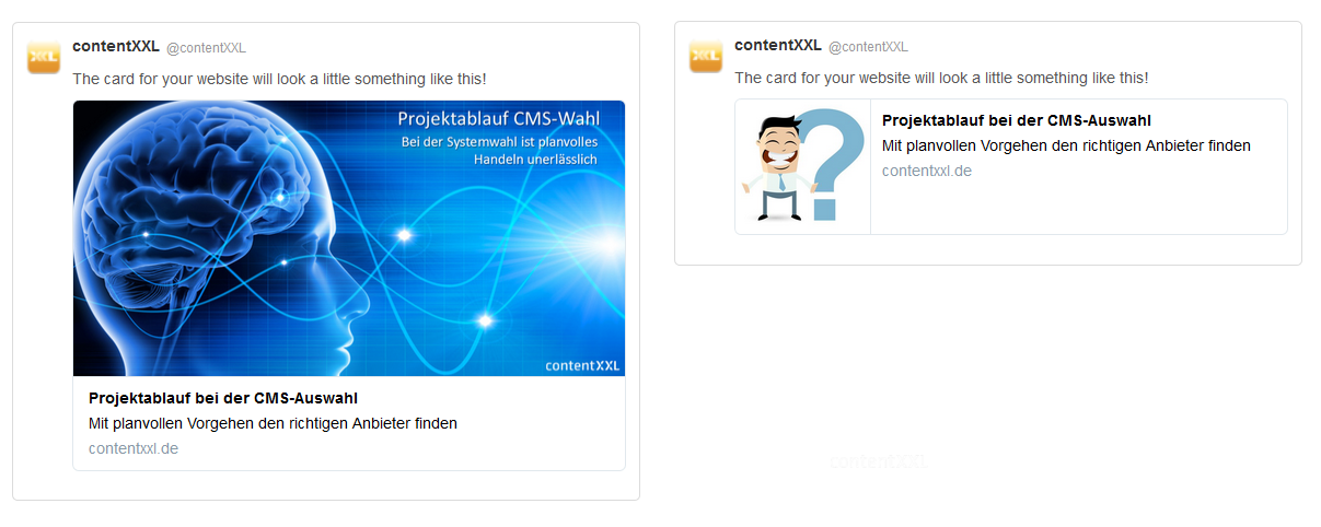 Abbildung der Twitter:Cards "summary_large_image" und "summary"